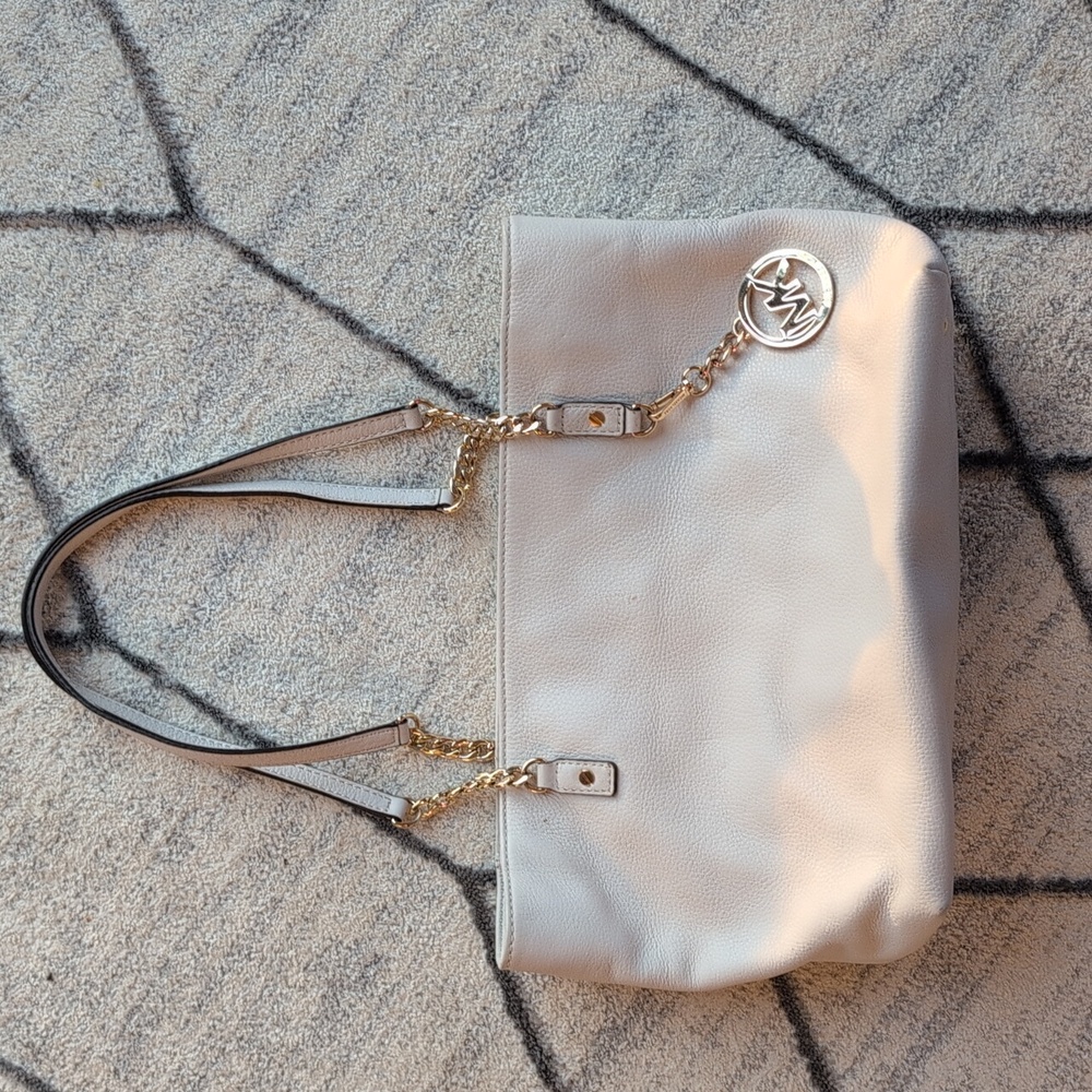 MICHAEL KORS Bedford Legacy Soft Leather Tote Shoulder Bag White W/Gold Hardware